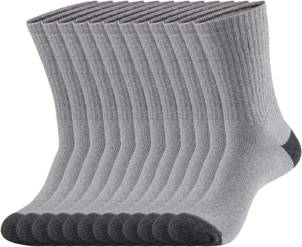 Heatuff 12 Pairs Mens Cotton Performance Athletic Crew Extra Heavy Cushion Socks