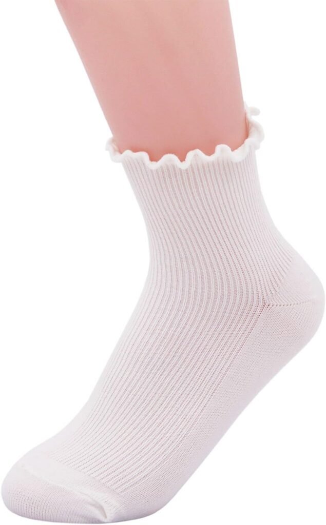 SEMOHOLLI Women Socks, Women Ankle Socks, Lovely double needle solid color Lace edge relent lady socks