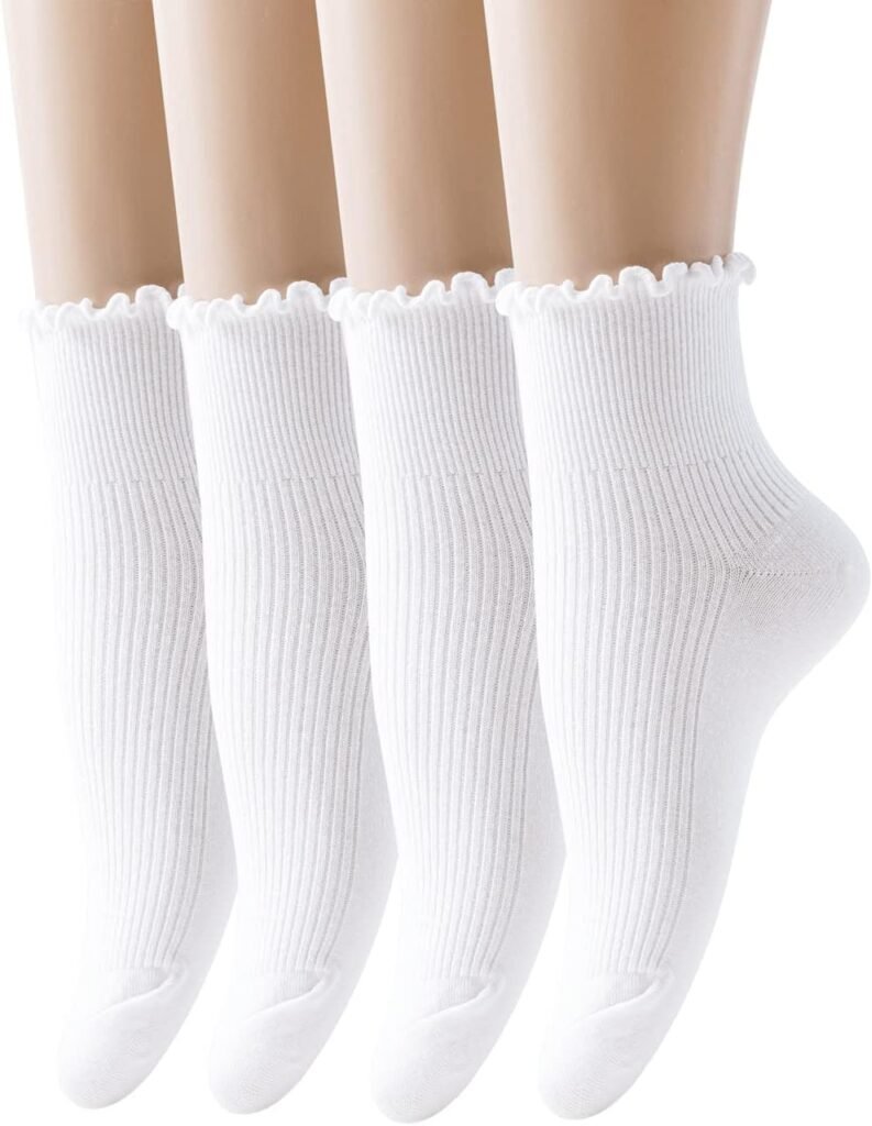 SEMOHOLLI Women Socks, Women Ankle Socks, Lovely double needle solid color Lace edge relent lady socks