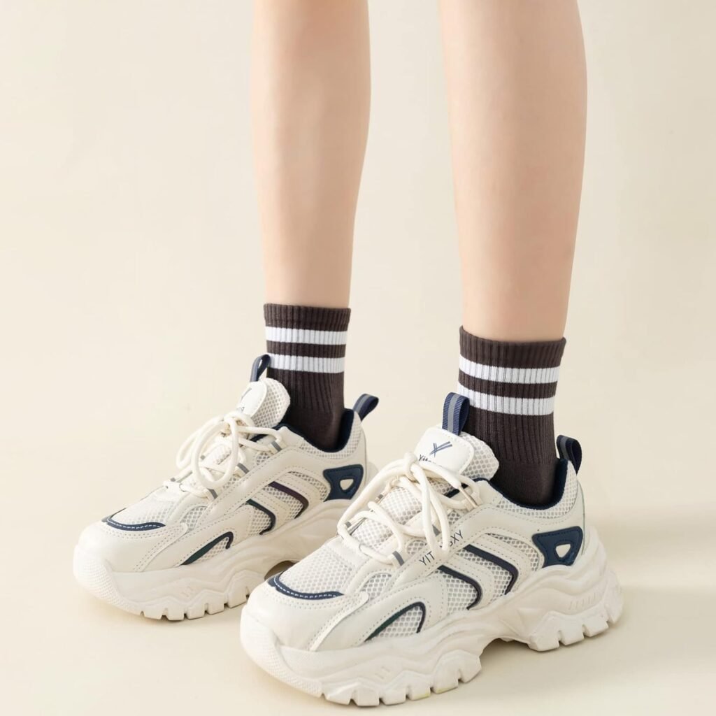 6 Pairs Fashion Striped Athletic Socks for Women,Casual Cute Vintage Crew Socks,All Season Socks for Women