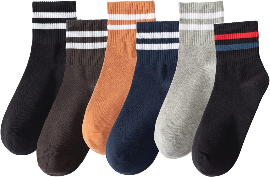6 Pairs Fashion Striped Athletic Socks for Women,Casual Cute Vintage Crew Socks,All Season Socks for Women