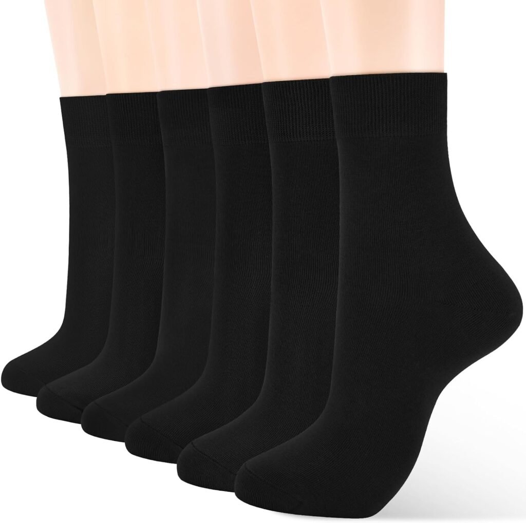 ATBITER Women Thin Cotton Socks, Soft Cotton Bootie Socks Women Above Ankle Crew Socks (6-Pairs With gift box)