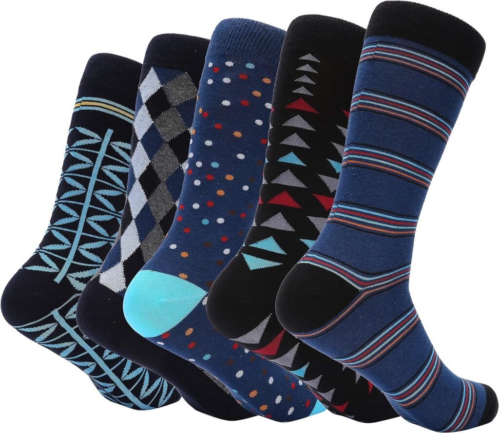 Marino Mens Patterned Dress Socks, Colorful Fun Socks, Fashion Cotton Socks - 5 Pack - Conventional Design Dress Socks