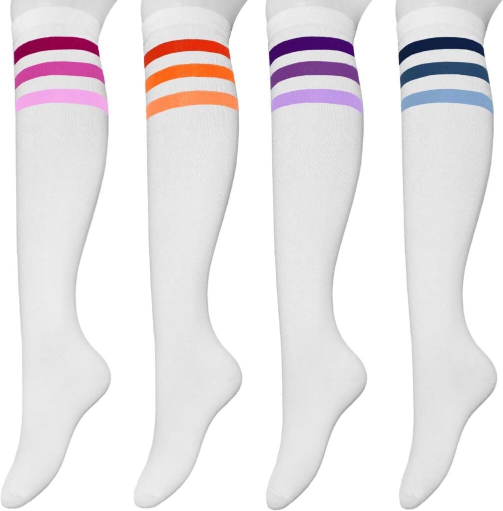 Tom  Mary Women’s Knee High Socks, Combed Cotton, Non-Slip, Stretch, Stripe, Soft, Non See Through (Size 5-9)