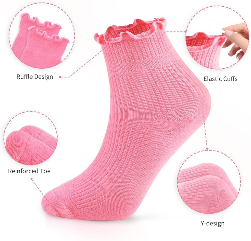 8 Pairs Frilly Socks Women,Ruffle Socks for Girl Women,Solid Color Lettuce Edge Comfort Breathable One Size 5-9
