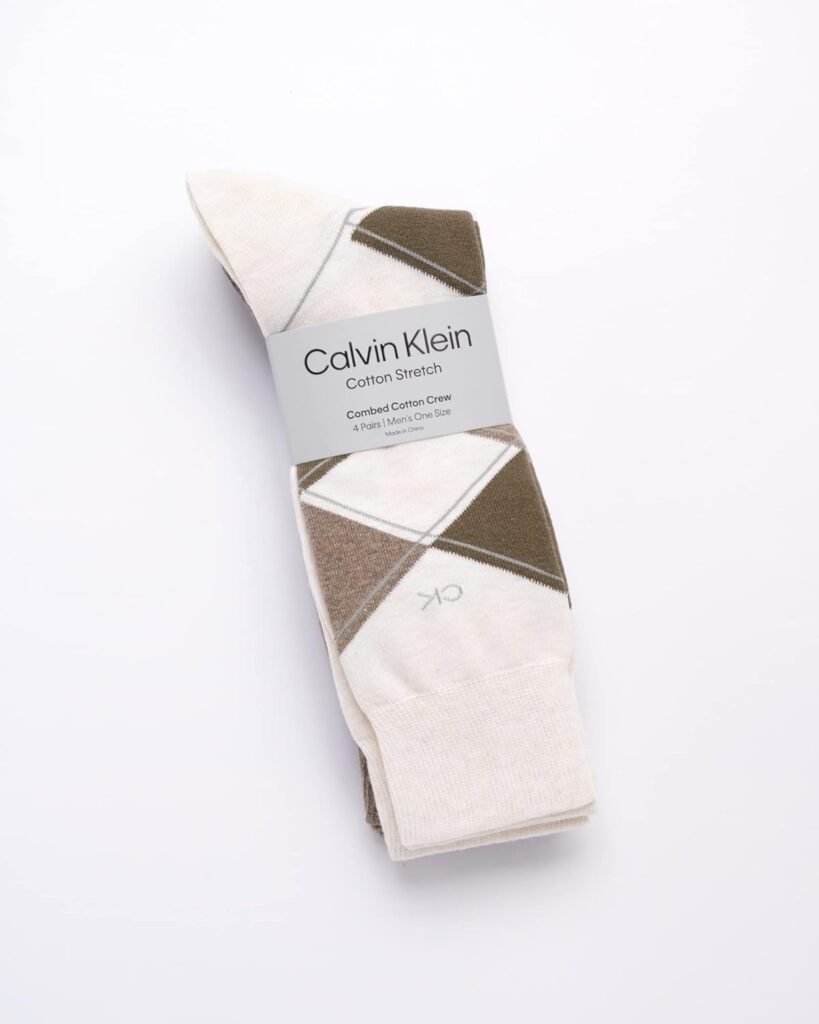 Calvin Klein Mens Dress Socks - Cotton Blend Crew Patterned Socks (4 Pack)