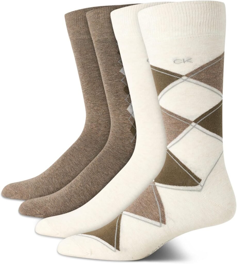 Calvin Klein Mens Dress Socks - Cotton Blend Crew Patterned Socks (4 Pack)