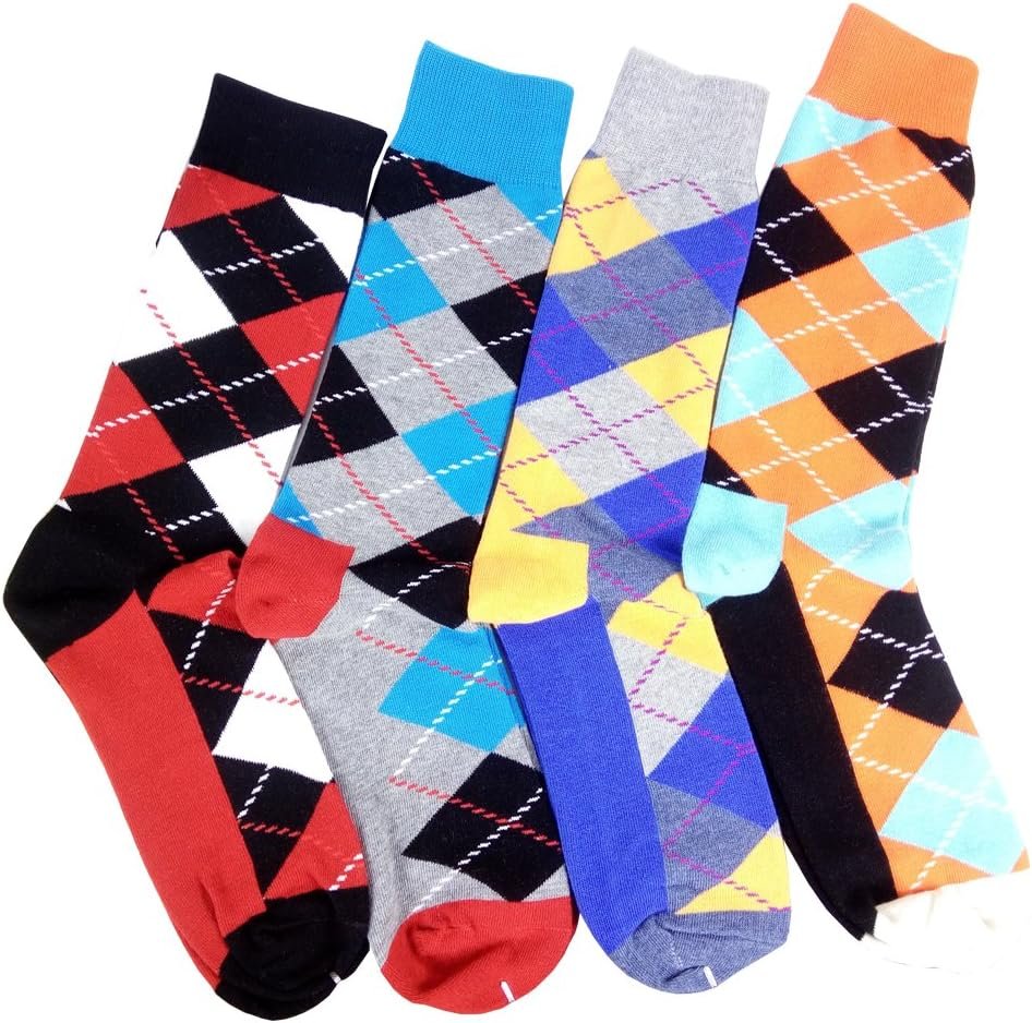 HSELL Funny Mens Colorful Dress Socks Crazy Design Argyle Striped Funky Pattern Cotton Socks for Men Gfits