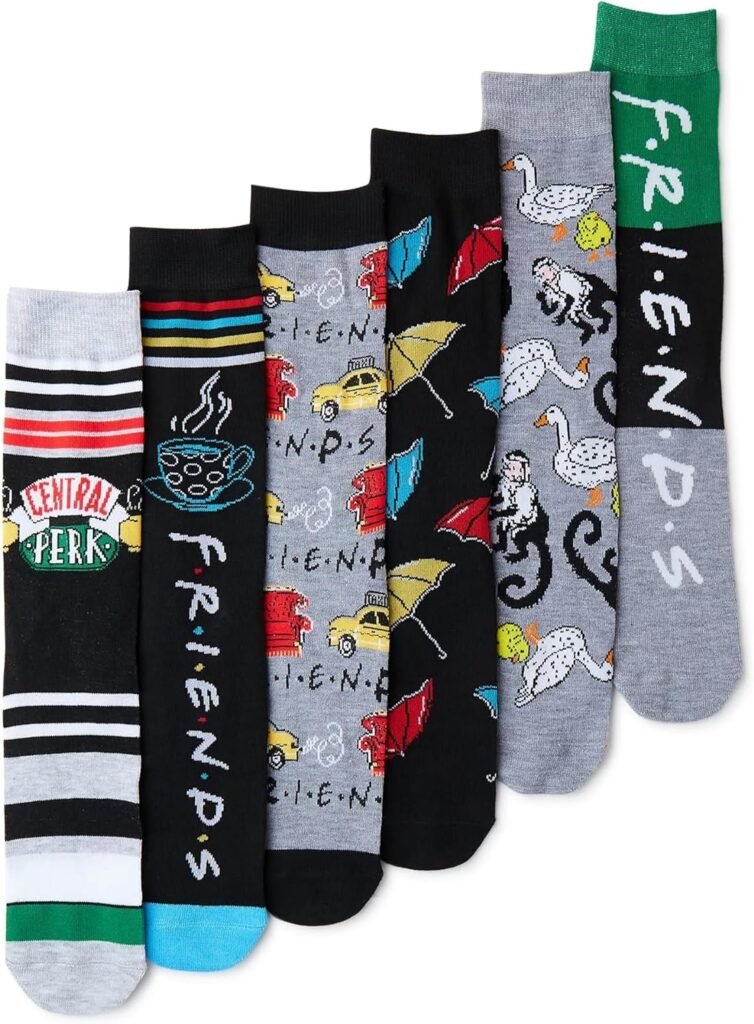Hyp Friends TV Show Mens and Womens Novelty Socks - 6 Pack Casual Crew Socks Set, Shoe Size 8-12