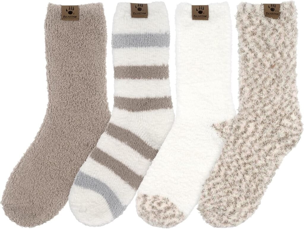 BEARPAW 4 Pair Pack Cozy Super Soft Lounge Socks Multi Pattern Crew Socks