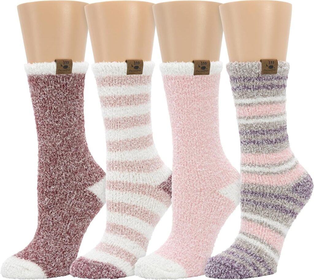 BEARPAW 4 Pair Pack Cozy Super Soft Lounge Socks Multi Pattern Crew Socks