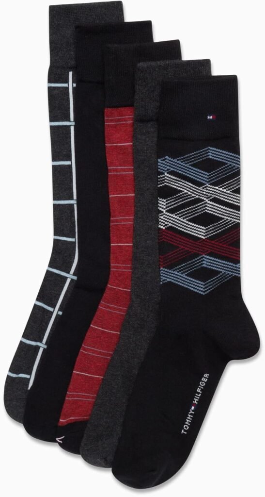Tommy Hilfiger Mens Dress Socks - Lightweight Patterned Comfort Crew Socks (5 Pack)