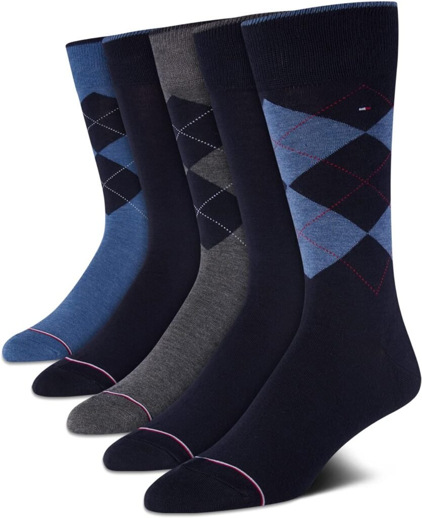 Tommy Hilfiger Mens Dress Socks - Lightweight Patterned Comfort Crew Socks (5 Pack)