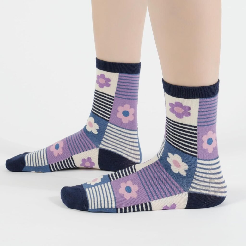 Women Crew Socks | 5-6 Pairs Tube Stripes Flower Print Rainbow Solid Polka Dot Patterned | Korean Daily Cotton Socks | US 6-8