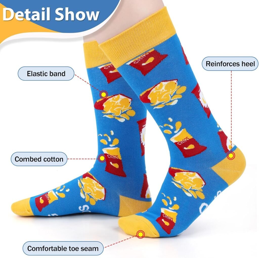 12 Pairs Snack Socks Food Theme Crew Socks French Fries Biscuit Burger Patterned Dress Socks Gift for Men Women Food Lover