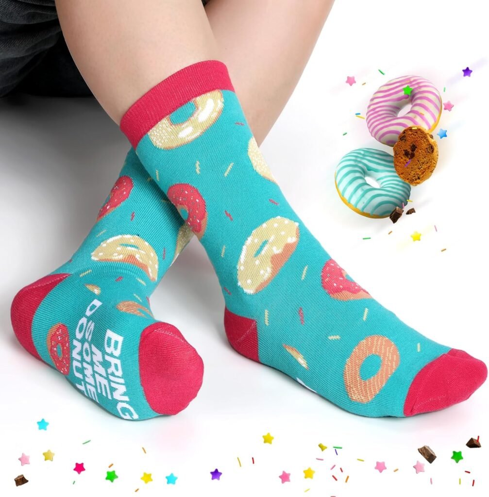 12 Pairs Snack Socks Food Theme Crew Socks French Fries Biscuit Burger Patterned Dress Socks Gift for Men Women Food Lover