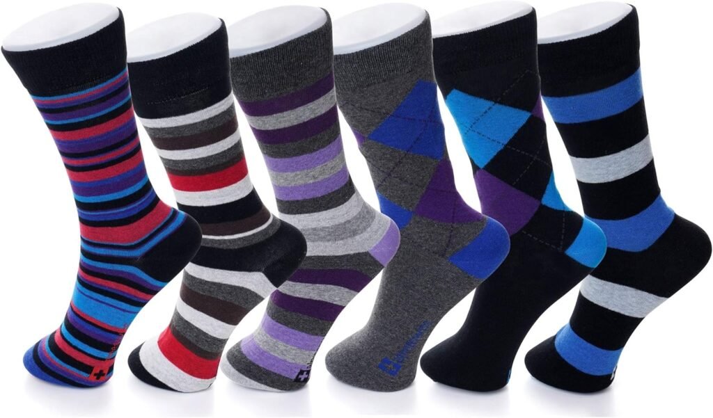 Alpine Swiss Mens Cotton 6 Pack Dress Socks Solid Ribbed Argyle Shoe Size 6-12