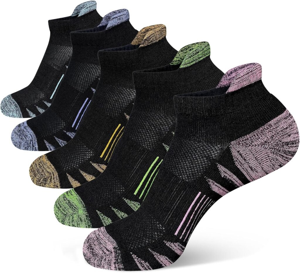 Womens Ankle Anti-blister Thick Cushioned Wicking Odor Resist Athletic Running Socks 5 Pairs