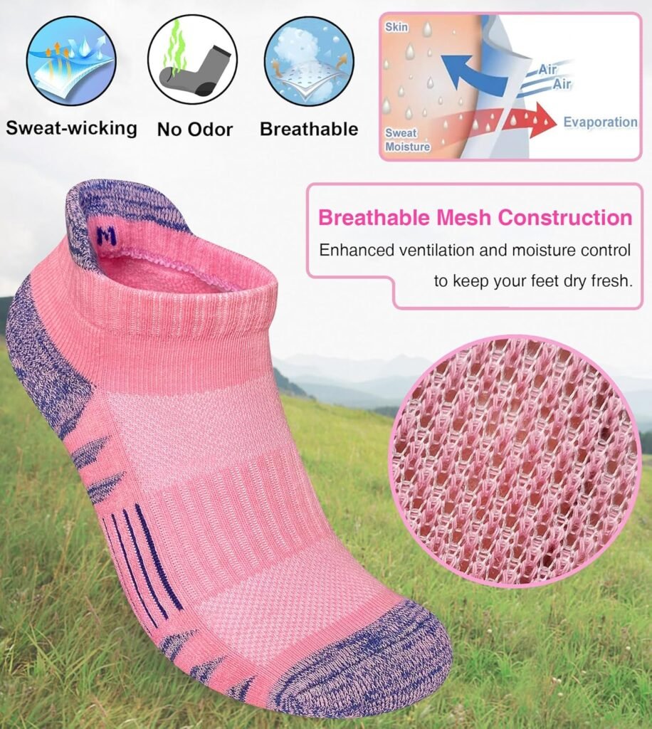 Womens Ankle Anti-blister Thick Cushioned Wicking Odor Resist Athletic Running Socks 5 Pairs